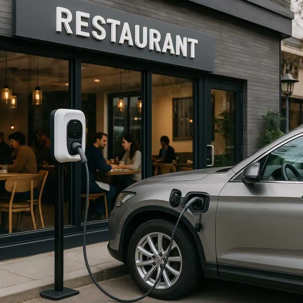 12 consejos para hacer un viaje por carretera en un coche eléctrico 2 Cargadores de coche eléctrico para restaurantes