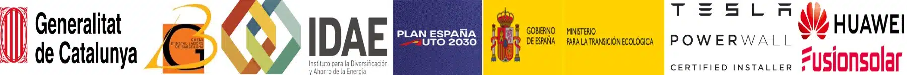Logos-Plan Auto2030-gremio-de-instaladores-generalitat-de-catalunya-ICAEN-Instalador-certificado-TESLA-e-Instalador-certificado-Huawei