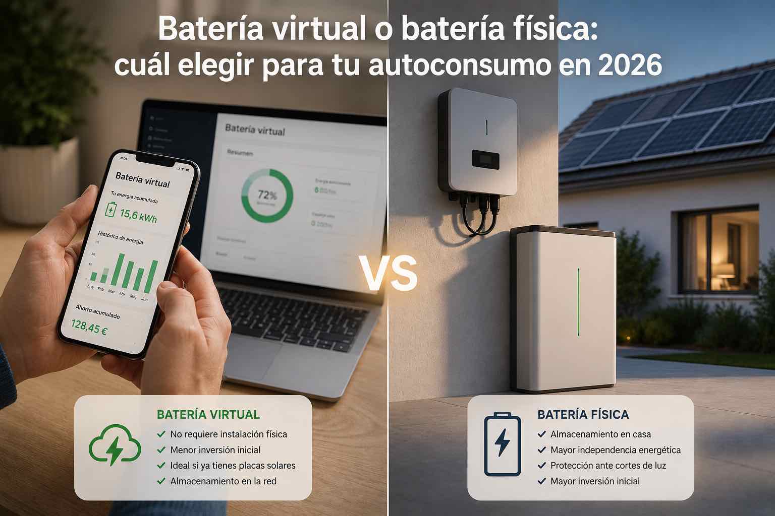 Batería virtual o batería física: cuál elegir para tu autoconsumo en 2026 1 Batería virtual o batería física