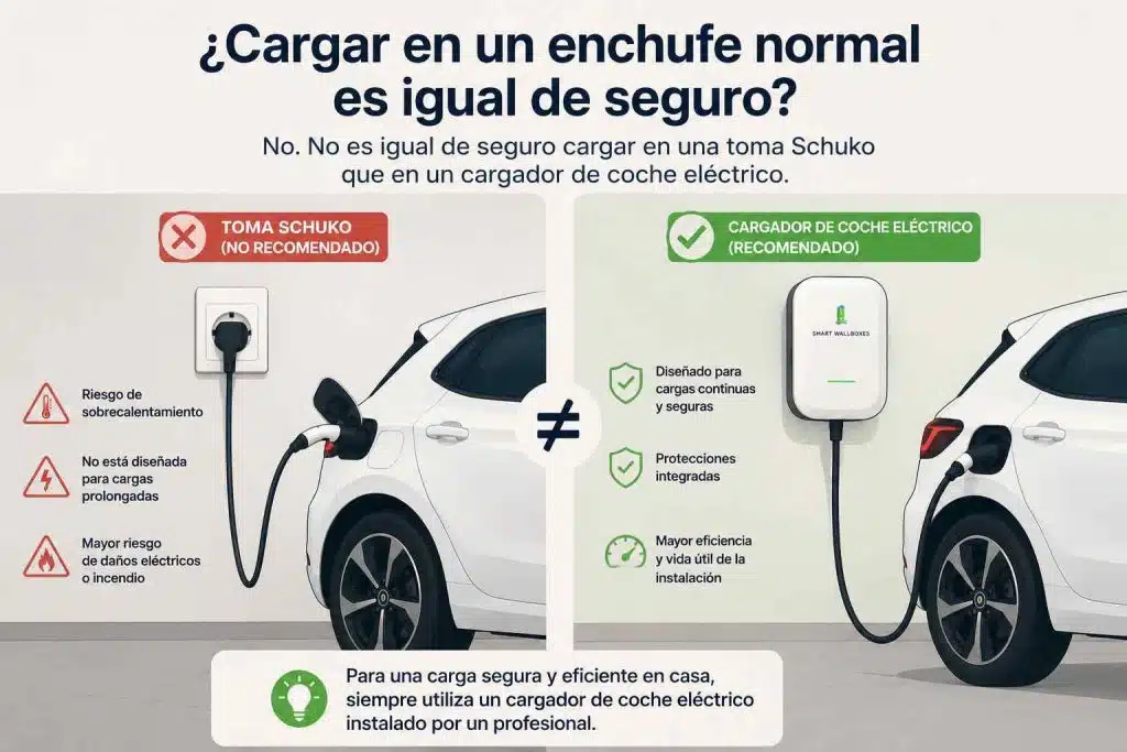 ¿Es seguro cargar el coche eléctrico en casa? Mitos sobre incendios (2026) 4 Cargar en un enchufe normal es igual de seguro