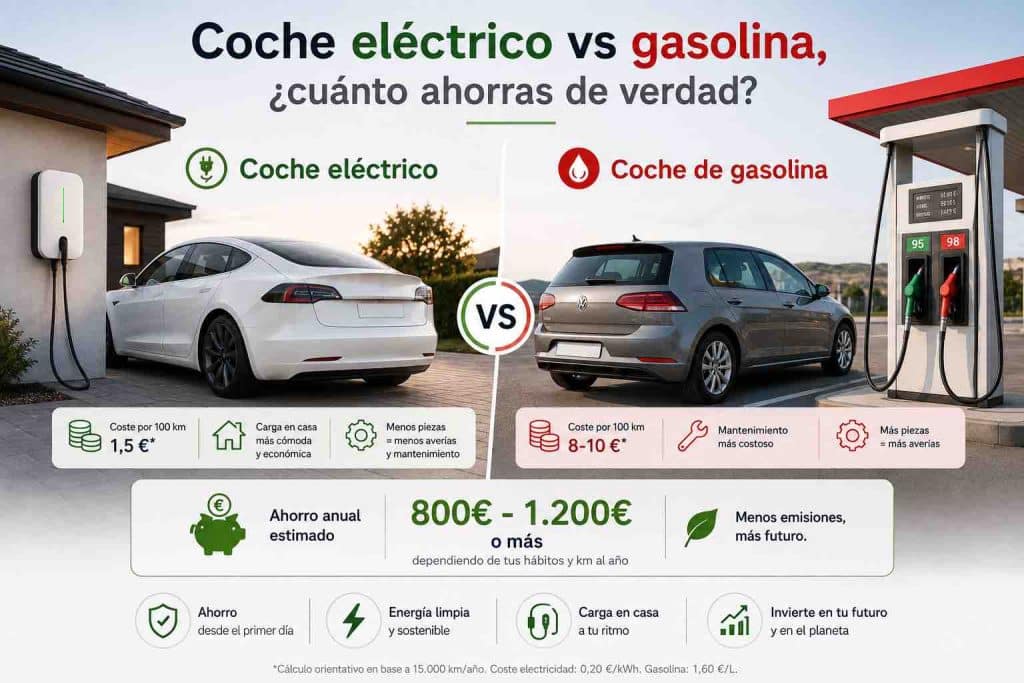Coche eléctrico vs gasolina: cuánto ahorras de verdad 2 Coche eléctrico vs gasolina, cuánto ahorras de verdad