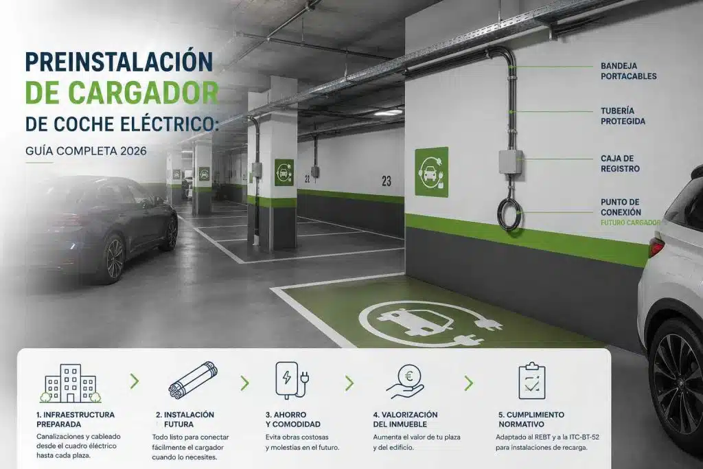 Preinstalación de cargador de coche eléctrico: guía completa 2026 4 Preinstalación de cargador de coche eléctrico guía completa