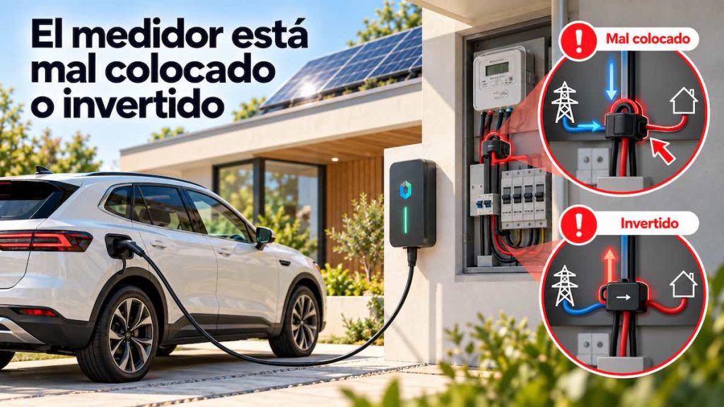 El coche carga de la red aunque haya sol: 8 cosas que comprobar 3 El medidor está mal colocado o invertido